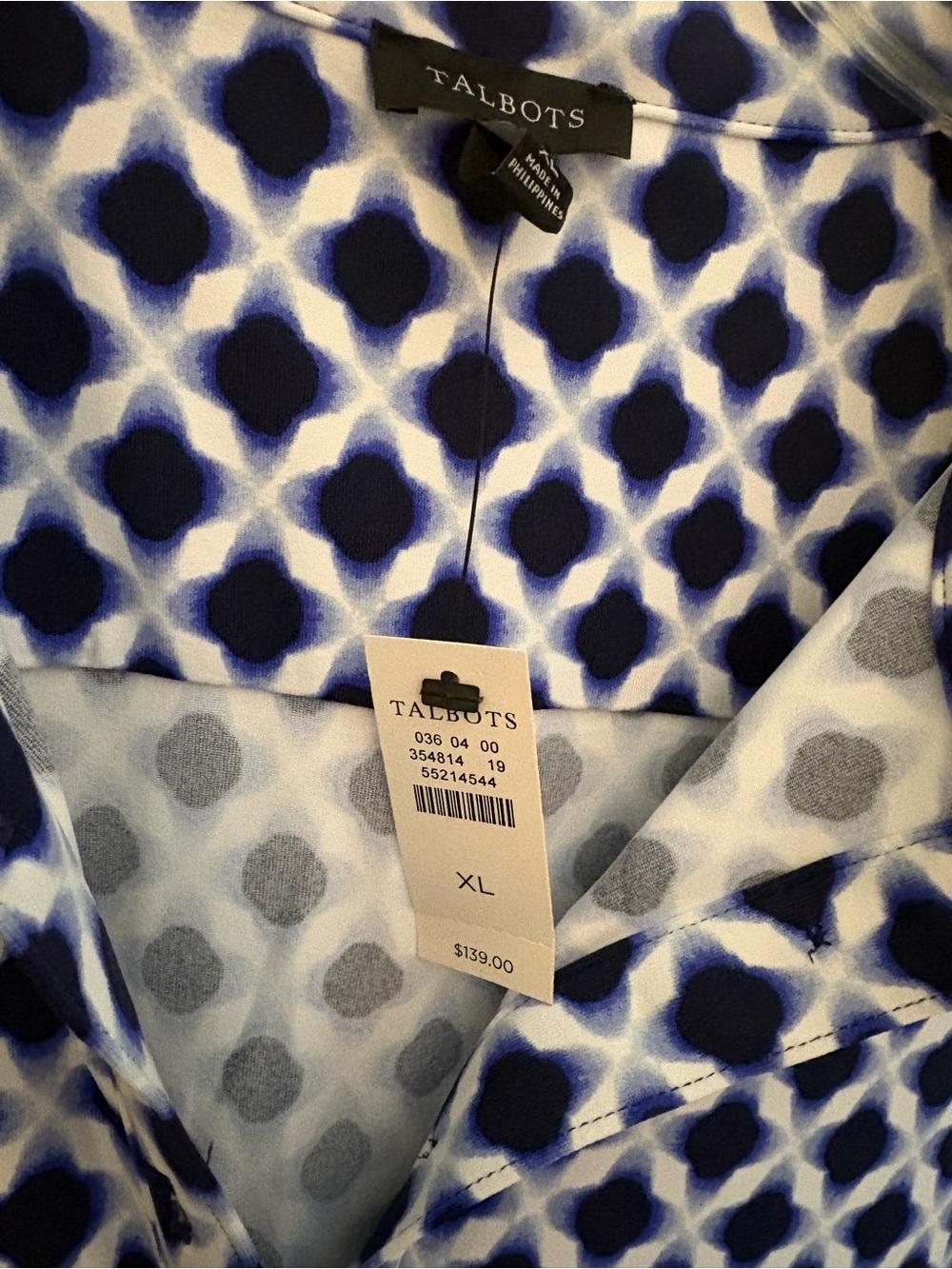 Talbots Navy and White Geometric Print Blouse - Picture 3 of 3